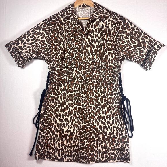 TORY BURCH Reva Womens Dress Leopard Cotton Poplin Shirtdress Tunic Vacation 2 - Picture 2 of 5